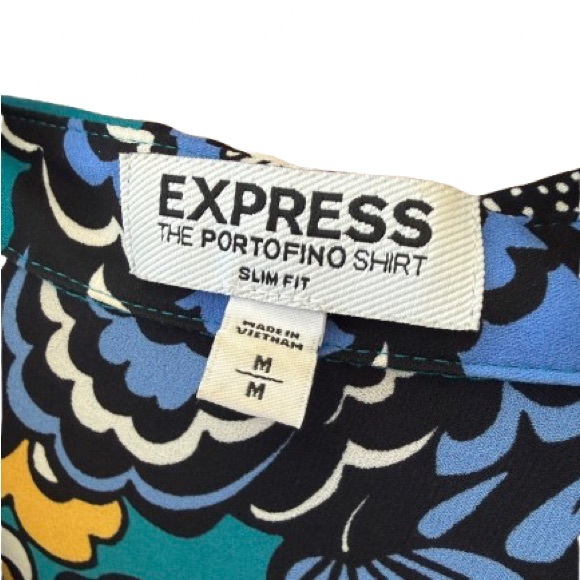 Floral Fun Pattern!! Express Portofino Shirt Slim Fit M Turquoise, Blue, Peach - Picture 2 of 3